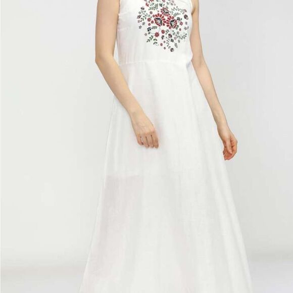 NWT VISHUDH Rayon white maxi dress with floral print red ,green & navy blue SZXL - Picture 4 of 14